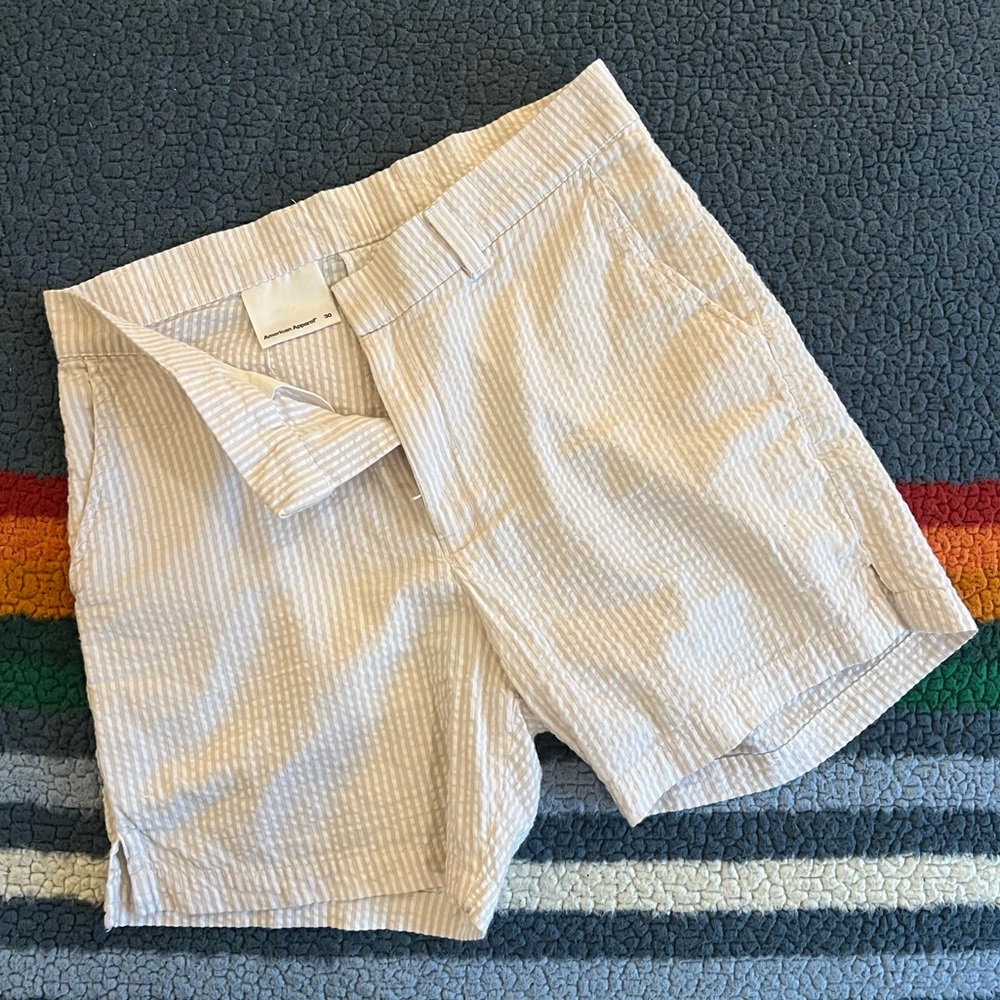 Cream & White Seersucker Shorts